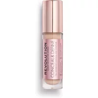 Revolution Conceal & Define Concealer C4 in a clear tube with rose gold cap and pink label.