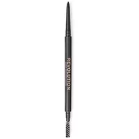 Black Revolution Precise Brow Pencil Medium Brown with retractable tip and spoolie brush on opposite ends.