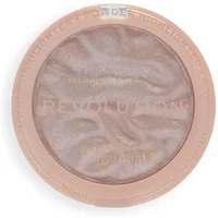 Revolution Reloaded Highlighter in a round, pink compact with a wavy, metallic champagne powder surface.