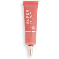 Revolution Superdewy Liquid Blush in coral tube with gold cap and white text.