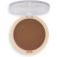 Revolution Ultra Cream Bronzer Medium in a round beige compact with a clear lid, showcasing a smooth brown cream.