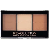 Revolution Ultra Sculpt & Contour Kit with three shades in a black compact with clear lid and gold branding.