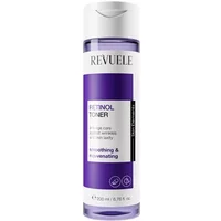 Revuele Retinol Toner 200ml in a clear bottle with purple label and white cap, labeled for smoothing and rejuvenating.