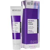 Revuele Skin Elements Retinol Night Cream 40ml, white tube with purple label, next to matching purple box.