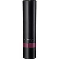 Black Rimmel lipstick tube with plum band, labeled "Rimmel London," shade 230 Plum Power, matte finish.