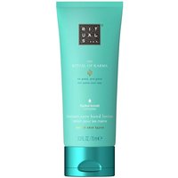 Turquoise Rituals Karma hand lotion tube, 70ml, with white text and a gold emblem on the front.