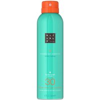 Turquoise Rituals Karma Sun Protection Milky Spray SPF30 bottle with orange cap and white text.
