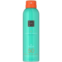 Turquoise Rituals Karma Sun Protection Milky Spray SPF50, 200 ml, with orange cap and white text.