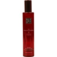 Red Rituals Ayurveda hair and body mist bottle, 50 ml, with black cap and gold accents.