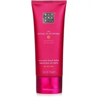 Red tube of Rituals The Ritual Of Ayurveda Recovery Hand Balm, 70ml, with white text and a black square logo.