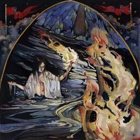 "River Black album cover by Vinyl Castle featuring a figure in water holding a torch with flames, dark and mystical theme"