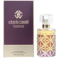 Roberto Cavalli Florence Eau De Parfum 75ml, ornate glass bottle with purple box featuring gold accents.