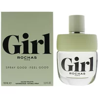 Rochas Girl Eau De Toilette 100ml bottle with pale green cap and matching box, bold black text.