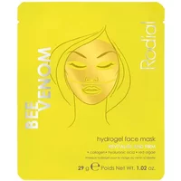 Yellow Rodial Bee Venom Hydrogel Facial Mask packet with stylized face illustration and bold text.