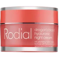 Red Rodial Dragon's Blood Hyaluronic Night Cream jar with silver lid, 50ml size, white text on front.