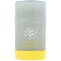 Translucent Roger & Gallet deodorant stick with yellow base and white logo on frosted cap.