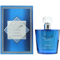 Blue Rotana Khayal Eau De Parfum 100ml bottle with silver cap, next to matching blue and silver box.