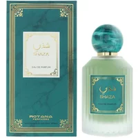 Rotana Shaza Eau De Parfum 100ml with green bottle, ornate gold label, and marbled teal cap, boxed in matching design.