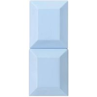 Light blue rectangular perfume bottle, Sabrina Carpenter Me Espresso Bite Size EDP 10ml, with faceted geometric design.