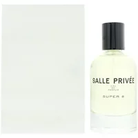 Salle Privee Super 8 Eau De Parfum 100ml, clear glass bottle with black cap and minimalist label design.