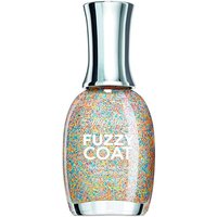 Sally Hansen Fuzzy Coat Nail Polish with multicolored textured speckles in a clear bottle with a silver cap.