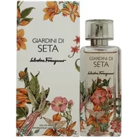 Salvatore Ferragamo Giardini Di Seta Eau De Parfum 50ml with floral design on clear bottle and matching box.