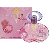Pink Salvatore Ferragamo Incanto Heaven Eau De Toilette 100ml bottle with purple cap and decorative box.