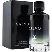 Salvo Maison Alhambra Eau de Parfum, 100ml, black gradient bottle with white logo, next to matching black box.