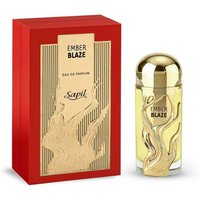 Sapil Ember Blaze EDP 100ml with gold cap and flame design, in a red and gold box.