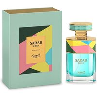 "Sapil Sarab Sheer EDP 100ml perfume with colorful geometric design on turquoise box and bottle cap"