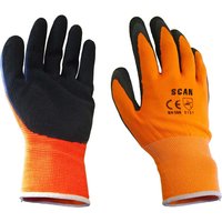 Orange Scan men's gloves with black foam latex coating and elastic cuffs.