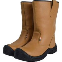 Brown Scan Mens Texas Rigger Safety Work Boots with black soles and pull-on loops.