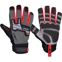 Black and gray Scan PT-102 mechanic gloves with red accents, reinforced palms, and adjustable wrist straps, size XL.