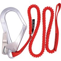 Red coiled Scan Tool Structure Lanyard with silver carabiner clip and reinforced loop end.