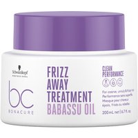 White jar of Schwarzkopf BC Frizz Away Treatment with purple lid and text, 200ml size.
