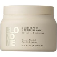 Beige Schwarzkopf BlondMe Bond Repair Nourishing Mask jar, 200ml, with silver text and minimalist design.
