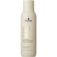Schwarzkopf BlondMe Bond Repair Shampoo 300ml, beige bottle with black text and gold accents.