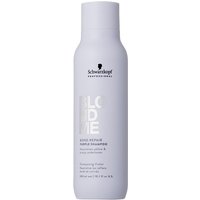 Purple Schwarzkopf BlondMe Bond Repair Shampoo in a sleek lavender bottle, 300ml size.