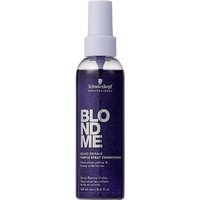 Schwarzkopf BlondMe Bond Repair Purple Spray Conditioner in a 150ml purple bottle with white spray nozzle.