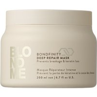 BlondMe Bondfinity Deep Repair Mask 200ml in beige jar with gold text and screw-on lid.