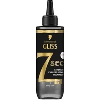 Black bottle of Schwarzkopf Gliss Ultimate Repair 7 Sec Treatment with gold accents and pointed nozzle cap.