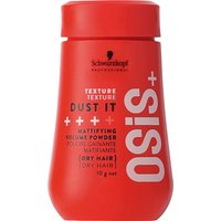 Red Schwarzkopf OSiS+ Dust it Mattifying Volume Powder bottle with white text and black logo, 10g size.
