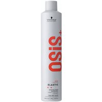 White Schwarzkopf OSiS+ Elastic hairspray bottle, red logo, 500ml size, sleek cylindrical design.
