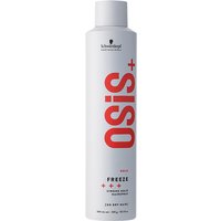 White Schwarzkopf OSiS+ Freeze Strong Hold Spray can with bold red logo and black text, 300ml size.