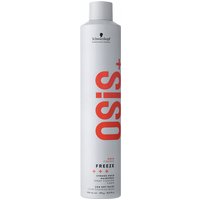 White Schwarzkopf OSiS+ Freeze Strong Hold Spray 500ml can with bold red lettering and black logo.