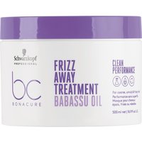 Schwarzkopf BC Bonacure Frizz Away Treatment jar, purple lid, white label with purple text, 500ml size.
