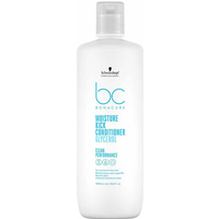 White Schwarzkopf BC Bonacure Moisture Kick Conditioner bottle, blue text, 1000ml capacity.
