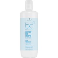 White bottle of Schwarzkopf BC Bonacure Moisture Kick Shampoo 1000ml with blue label and black logo.