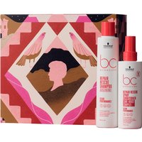 Schwarzkopf BC Bonacure Repair Rescue set with shampoo, conditioner, pink and red geometric box design.