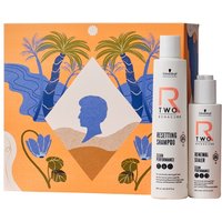 Schwarzkopf BC R-Two set with shampoo and repair sealer, orange box with blue silhouette and palm design.